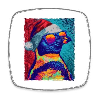 Portrait de Noël du Pingouin - Magnet carré - blanc - Devant