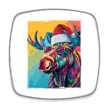 Elch Weihnachten Porträt - Viereckiger Kühlschrankmagnet - Weiß - Vorne