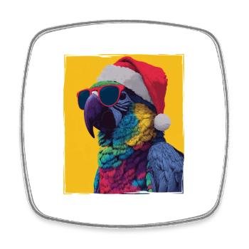Parrot Christmas Portrait - Square fridge magnet - white - Front
