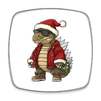 Dinosaur stegosaurus Christmas Winter - Square fridge magnet - white - Front