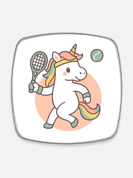 Unicorn Tennis, Kids Shirt - Square fridge magnet - white