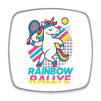 Unicorn Tennis, Rainbow Rally - Square fridge magnet - white - Front
