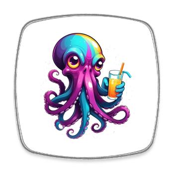 Bunter Oktopus mit Drink - Viereckiger Kühlschrankmagnet - Weiß - Vorne