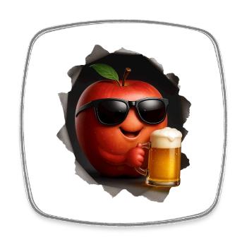 Apple with sunglasses drinking beer - Square fridge magnet - white - Front