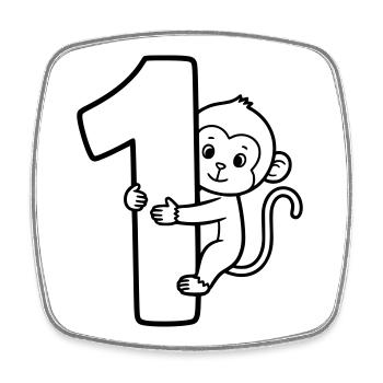 Lustiger Affe mit Zahl 1 Cartoon Illustration - Viereckiger Kühlschrankmagnet - Weiß - Vorne