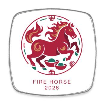 Emblème Fire Horse 2026 - Magnet carré - blanc - Devant