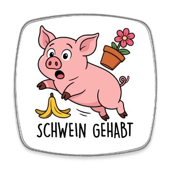 Schwein Gehabt - Viereckiger Kühlschrankmagnet - Weiß - Vorne