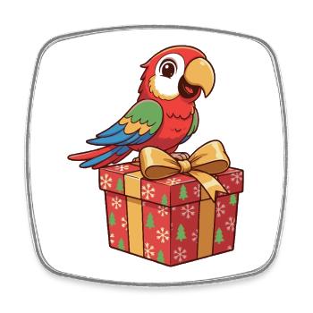 Weihnachtspapagei auf Geschenkbox - Viereckiger Kühlschrankmagnet - Weiß - Vorne