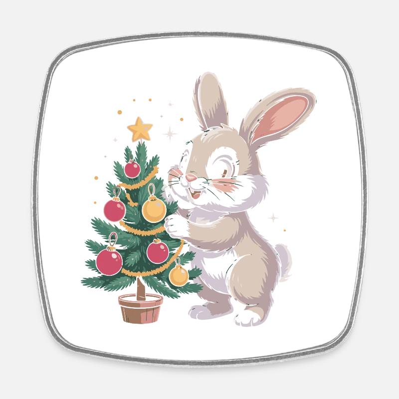 Easter bunny decorates tree - Square fridge magnet - white
