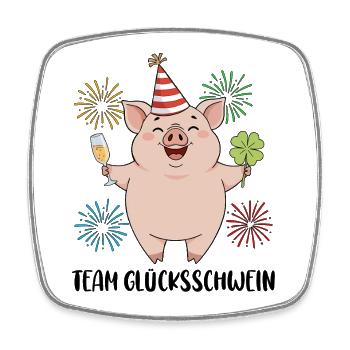 Team Glücksschwein Silvester - Viereckiger Kühlschrankmagnet - Weiß - Vorne