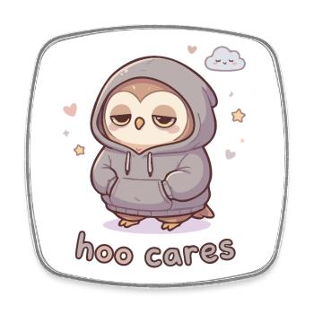 Hoo Cares Schmuseeule Hoodie - Viereckiger Kühlschrankmagnet - Weiß - Vorne