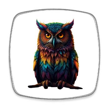 Colorful Owl Feathers Neon Eyes - Square fridge magnet - white - Front