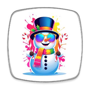 Neon-Schneemann im Winterzauber - Viereckiger Kühlschrankmagnet - Weiß - Vorne