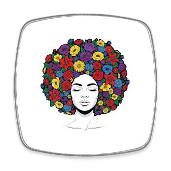 Flower Afro – Black History Melanin Pride - Square fridge magnet - white - Front