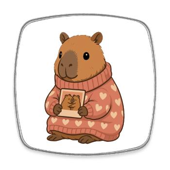 Capybara in a heart sweater with photo – Cozy Motif - Square fridge magnet - white - Front