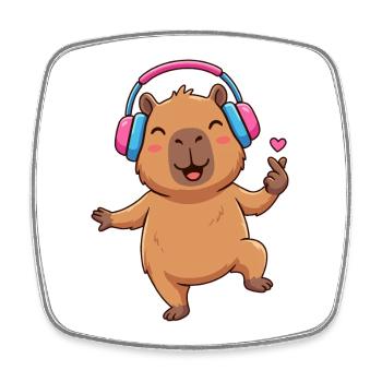 Niedliches Capybara hört Musik und Tanz - Viereckiger Kühlschrankmagnet - Weiß - Vorne