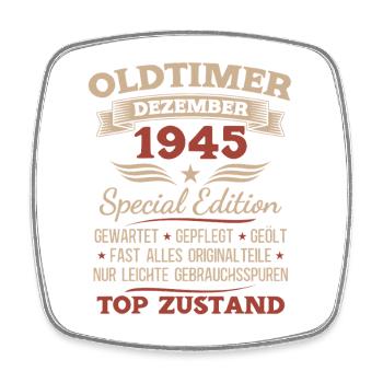 Cadeau du 80e anniversaire Voiture ancienne décembre 1945 - Magnet carré - blanc - Devant