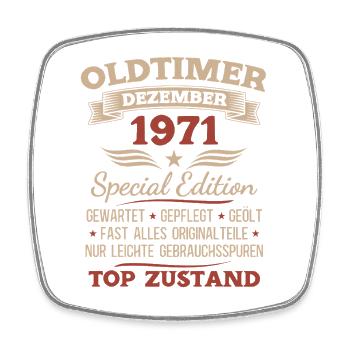 54. Geburtstag Geschenk Oldtimer Dezember 1971 - Viereckiger Kühlschrankmagnet - Weiß - Vorne