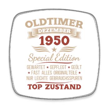 Cadeau pour le 75e anniversaire Voiture ancienne décembre 1950 - Magnet carré - blanc - Devant