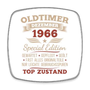 61. Geburtstag Geschenk Oldtimer Dezember 1966 - Viereckiger Kühlschrankmagnet - Weiß - Vorne