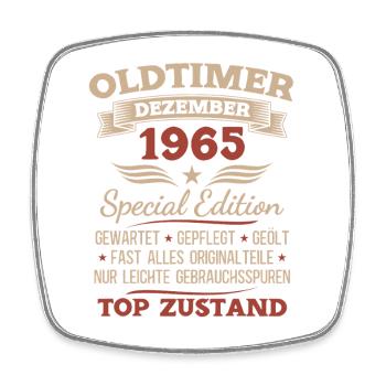 Cadeau du 60e anniversaire Voiture ancienne décembre 1965 - Magnet carré - blanc - Devant