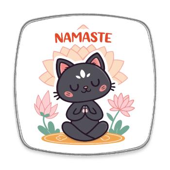 Zen Cat Namaste and Lotus - Square fridge magnet - white - Front