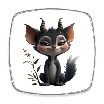 Waldgoblin-Katze mit Hörnern - Viereckiger Kühlschrankmagnet - Weiß - Vorne