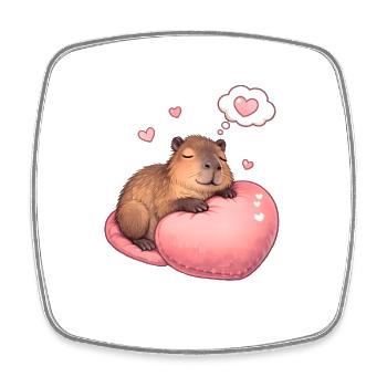 Schlafendes Capybara – Cozy Herzmotiv - Viereckiger Kühlschrankmagnet - Weiß - Vorne