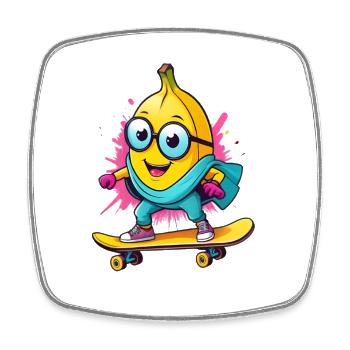 Patineur banane avec lunettes - Magnet carré - blanc - Devant