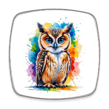 Eulenporträt in Aquarellfarben - Viereckiger Kühlschrankmagnet - Weiß - Vorne