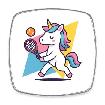 Tennis unicorn kawaii, colorful sports motif, cute - Square fridge magnet - white - Front