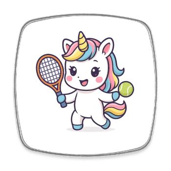 Kawaii Tennis Einhorn, süßes Kindermotiv, Sport - Viereckiger Kühlschrankmagnet - Weiß - Vorne