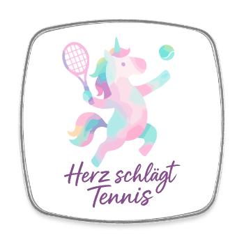 Heart Beats Tennis, Unicorn Love, Tournament - Square fridge magnet - white - Front