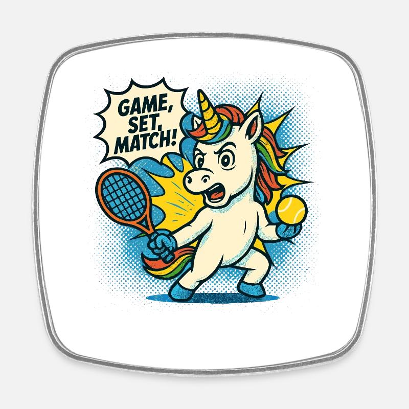 Tennis Unicorn Rétro, match de sets, Fun - Magnet carré - blanc