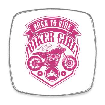 Biker Girl Motorcycle Pink Shield - Viereckiger Kühlschrankmagnet - Weiß - Vorne