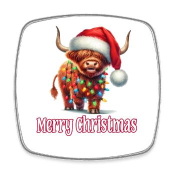 Hochlandrind mit Weihnachtsmütze Merry Christmas - Viereckiger Kühlschrankmagnet - Weiß - Vorne
