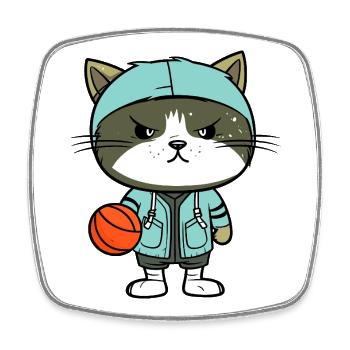 Katze Basketball - Viereckiger Kühlschrankmagnet - Weiß - Vorne