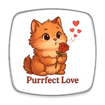 Chat amoureux purrfect avec rose - Magnet carré - blanc - Devant