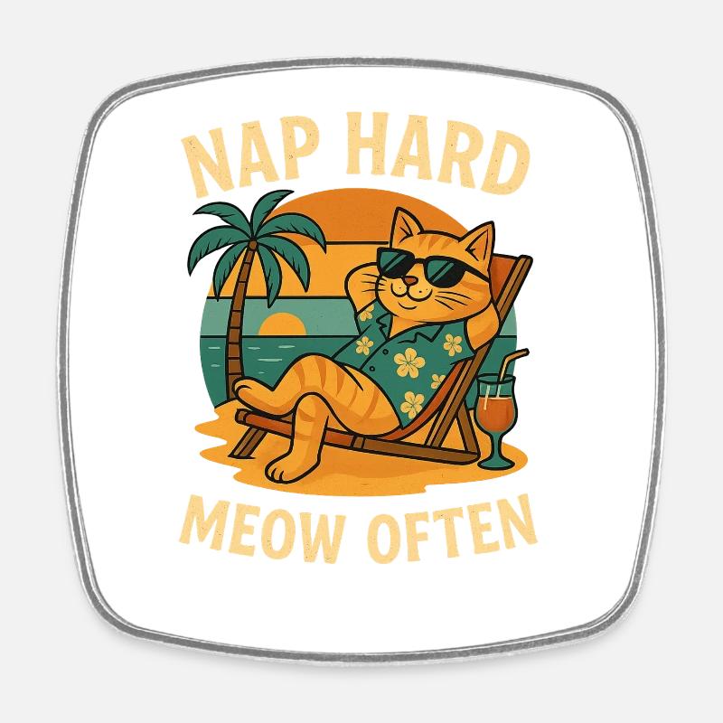 Chat fait une sieste de plage difficile souvent - Magnet carré - blanc