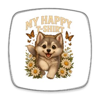 Un chien mignon avec une couronne de fleurs - Magnet carré - blanc - Devant