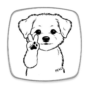 Cute dog makes the peace sign with paw - Square fridge magnet - white - Front