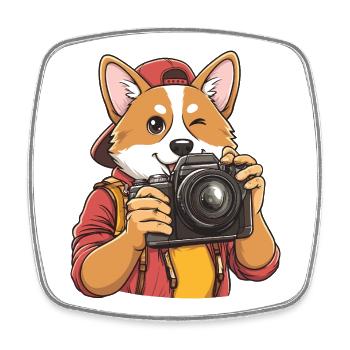 Photographe Corgi drôle et cool avec appareil photo - Magnet carré - blanc - Devant
