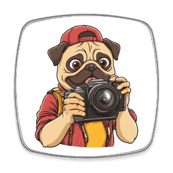 Photographe carlin drôle et cool avec appareil photo - Magnet carré - blanc - Devant