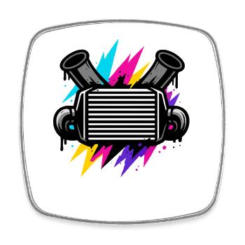 T-shirt Intercooler Neon Art, scène tuning - Magnet carré - blanc - Devant