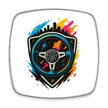 Drift steering wheel neon, racing street shirt - Square fridge magnet - white - Front
