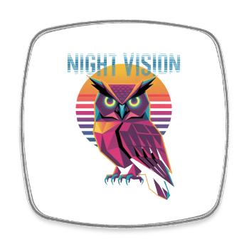 Night Vision Eule Retro Synthwave Sunset - Viereckiger Kühlschrankmagnet - Weiß - Vorne