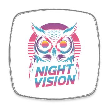 Night Vision Eule Retro Synthwave Nacht - Viereckiger Kühlschrankmagnet - Weiß - Vorne