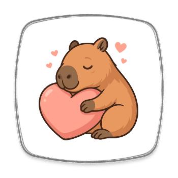 Capybara hugging heart – Sweet Valentine's motif - Square fridge magnet - white - Front