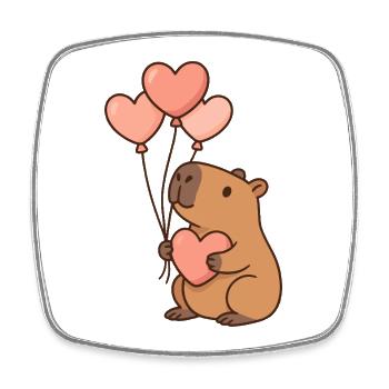 Capybara with Heart Balloons – Cute Valentine's Motif - Square fridge magnet - white - Front