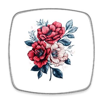 Red Blue White Floral Power - Square fridge magnet - white - Front